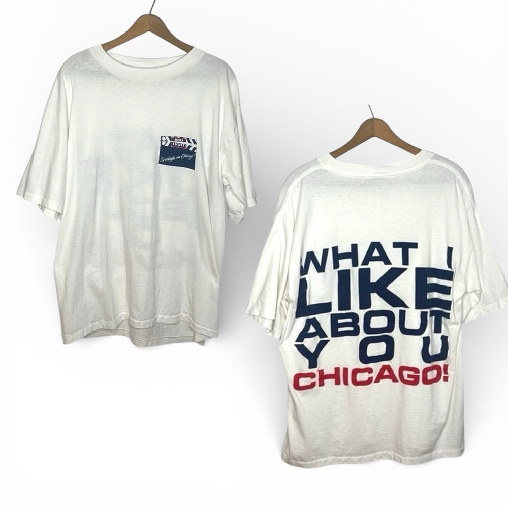 Vintage Bud Light Chicago Single Stitch Double Graphic Tee XL 90s Promo USA